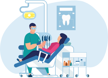 Desenho de um dentista tratando paciente